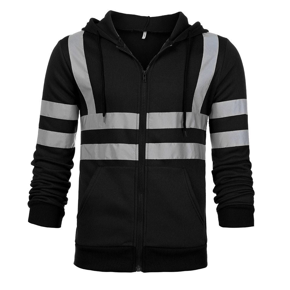 Tops Fleece Sweatshirt Zip Hooded Night Work High Visibility Jacket Hi Viz Vis Reflective Pullover Hoodie