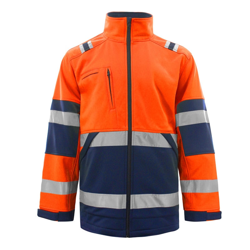 High Visibility Reflective Fleece Jacket Winter Stripe Patchwork Hoodies Two Tone Workwear Coat Hi Vis Work Wear