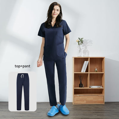 Hospital Operating Room Black Blue Nurse Scrubs Set