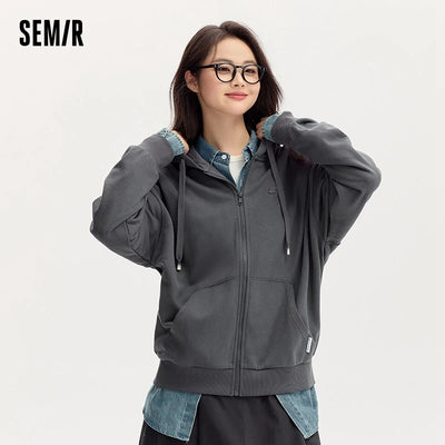 Semir Coat Women Loose Basic Hooded Jacket Versatile Temperament Women's Autumn Lazy Shoulder Leisure Style Clothes