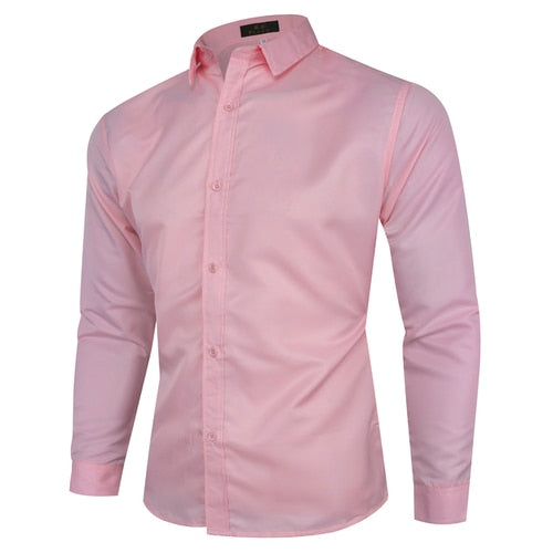 Casual Solid Color Business Shirt with Lapel Collar