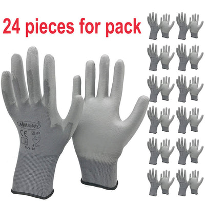 24Pieces/12 Pairs Safety Working Gloves Black Pu Nylon Cotton Glove Industrial Protective Work Gloves NMSafety Brand Supplier