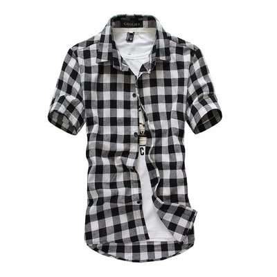 Summer Men's Classic Fashion Grid Short Sleeve Shirt