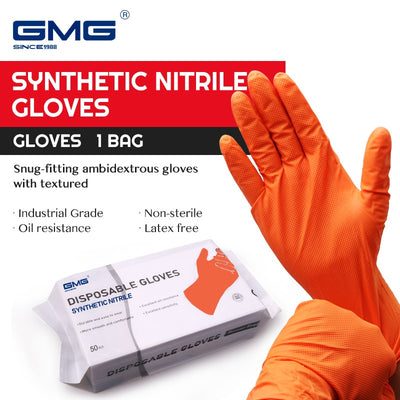 Heavy-Duty Gloves Mechanical Nitrile Gloves Orange Black Durable Diamond Pattern Oilproof Waterproof Synthetic Gloves Nitrile