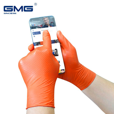 Heavy-Duty Gloves Mechanical Nitrile Gloves Orange Black Durable Diamond Pattern Oilproof Waterproof Synthetic Gloves Nitrile