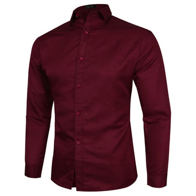 Casual Solid Color Business Shirt with Lapel Collar