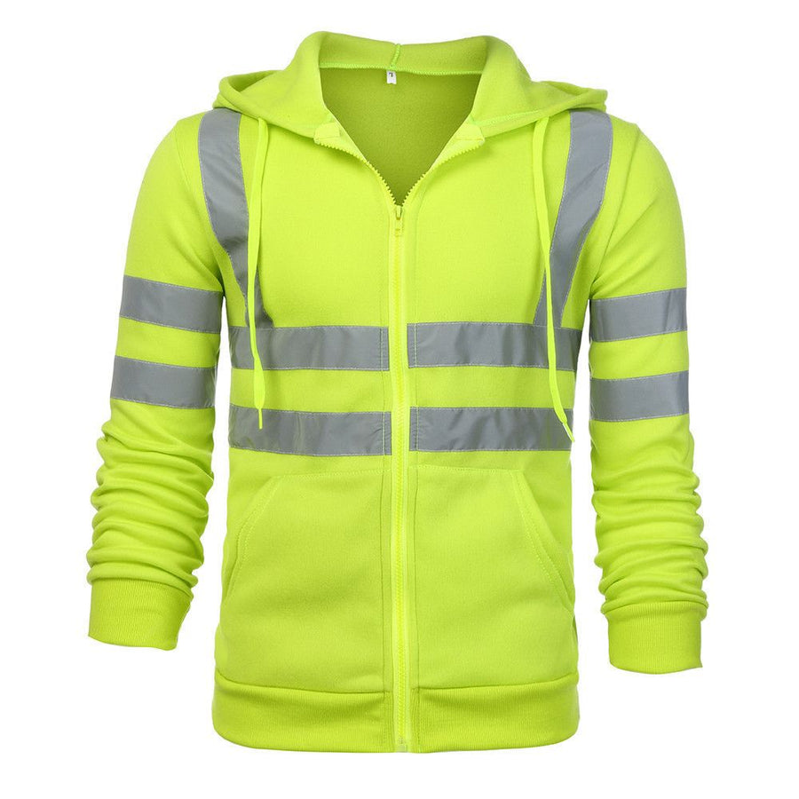 Tops Fleece Sweatshirt Zip Hooded Night Work High Visibility Jacket Hi Viz Vis Reflective Pullover Hoodie