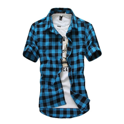 Summer Men's Classic Fashion Grid Short Sleeve Shirt