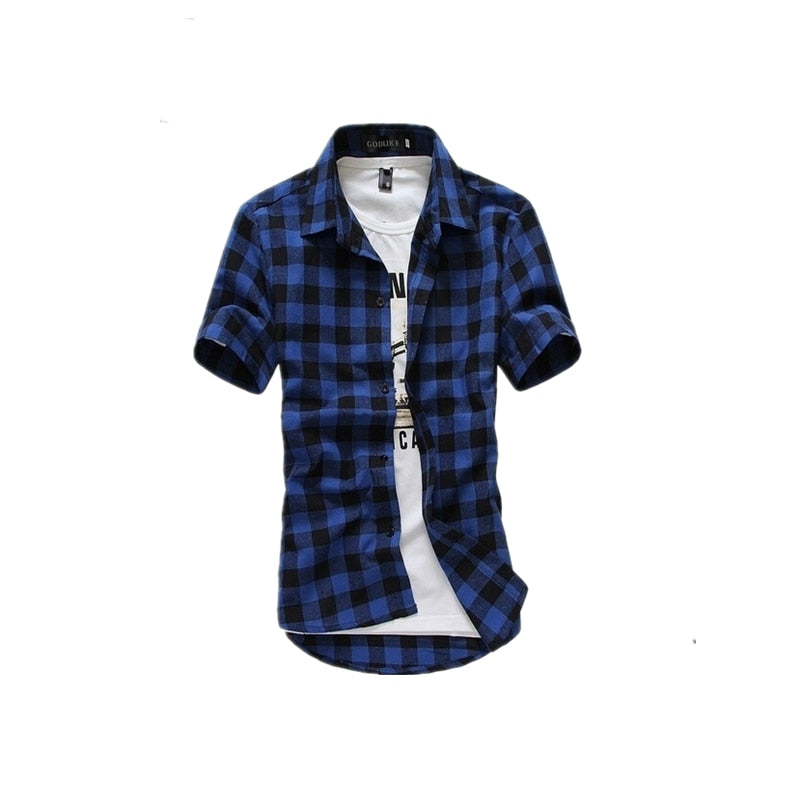 Summer Men's Classic Fashion Grid Short Sleeve Shirt