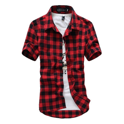 Summer Men's Classic Fashion Grid Short Sleeve Shirt