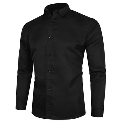 Casual Solid Color Business Shirt with Lapel Collar