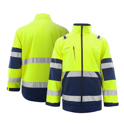 High Visibility Reflective Fleece Jacket Winter Stripe Patchwork Hoodies Two Tone Workwear Coat Hi Vis Work Wear